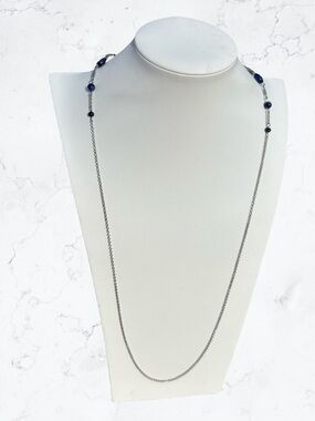 J. Jill Long Silver Chain Necklace  Mask Lanyard with Blue Beads